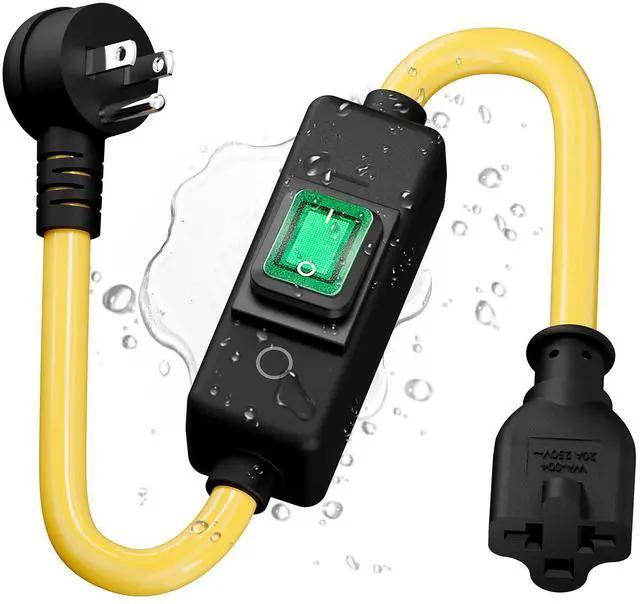 Main image of (1.5Feet) Heavy Duty SJTW 12AWG Outdoor Waterproof Extension Switch Cord, in-Line On/Off Switch Extension Cord, IP57 Waterproof,Max.20A 125V 4-in-1 T-Blade Female.