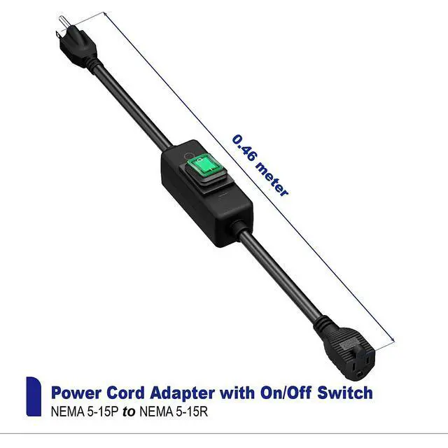 Alt view image 2 of 7 - 3-Prong Outdoor Waterproof Extension Switch Cord, in-Line On/Off Switch Extension Cord, SJTW 14AWG 3C IP57 Waterproof,Max.20A 125V Heavy Duty Inline Switch L=1.5Feet