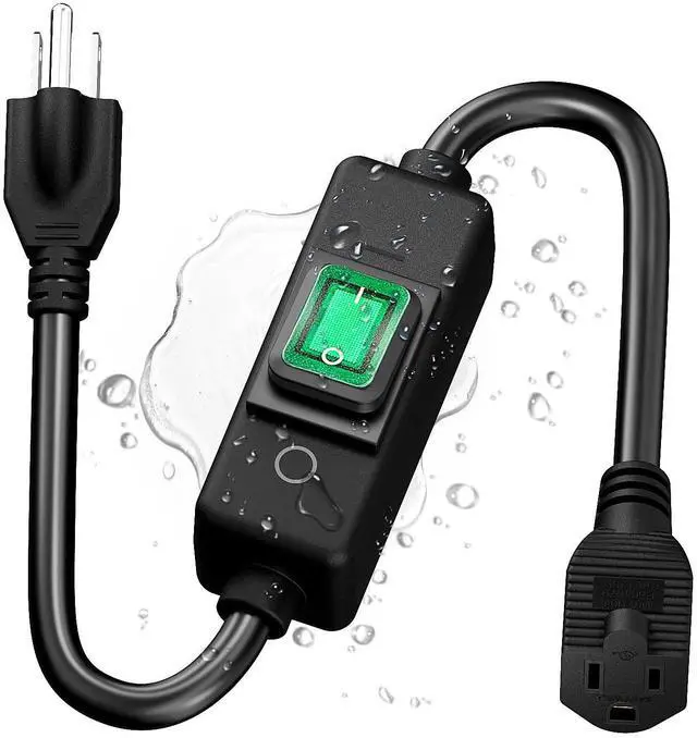 Main image of 3-Prong Outdoor Waterproof Extension Switch Cord, in-Line On/Off Switch Extension Cord, SJTW 14AWG 3C IP57 Waterproof,Max.20A 125V Heavy Duty Inline Switch L=1.5Feet