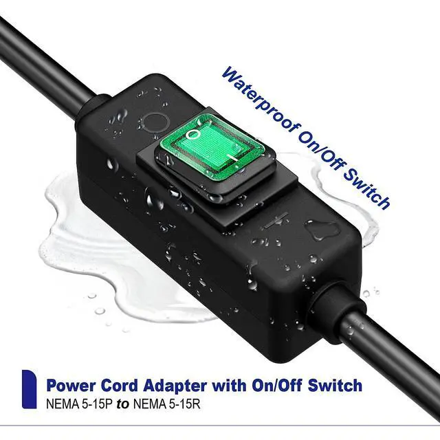 Alt view image 7 of 7 - 3-Prong Outdoor Waterproof Extension Switch Cord, in-Line On/Off Switch Extension Cord, SJTW 14AWG 3C IP57 Waterproof,Max.20A 125V Heavy Duty Inline Switch L=1.5Feet