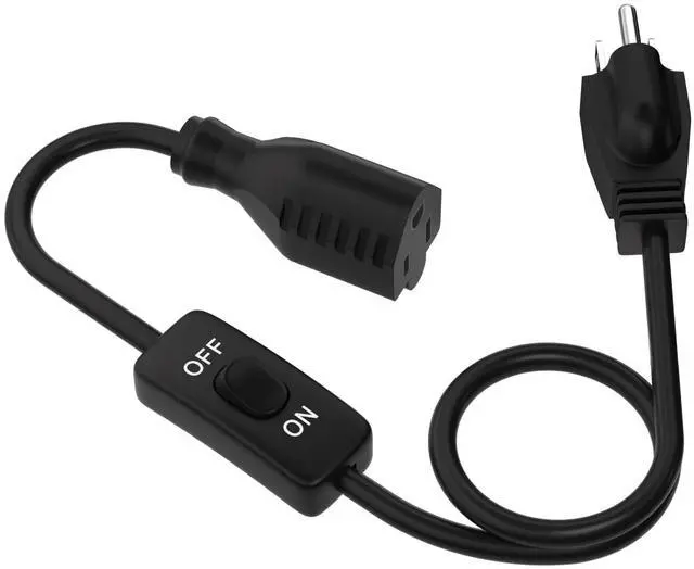 Main image of Extension Cord with Switch 3-Prong Indoor Black Extension Cord,18AWG Control Switch ON/Off 3A 125V NEMA 5-15R Grounded Plug Receptacle.3FT Black
