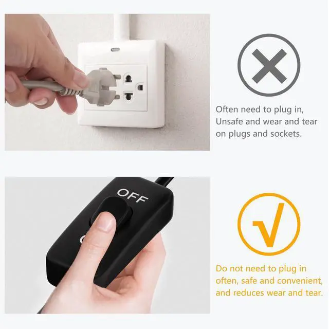 Alt view image 4 of 6 - Extension Cord with Switch 3-Prong Indoor Black Extension Cord,18AWG Control Switch ON/Off 3A 125V NEMA 5-15R Grounded Plug Receptacle.3FT Black