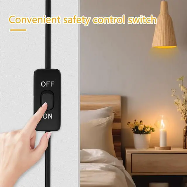 Alt view image 5 of 6 - Extension Cord with Switch 3-Prong Indoor Black Extension Cord,18AWG Control Switch ON/Off 3A 125V NEMA 5-15R Grounded Plug Receptacle.3FT Black