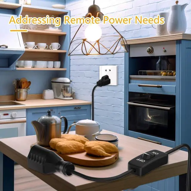 Alt view image 6 of 6 - Extension Cord with Switch 3-Prong Indoor Black Extension Cord,18AWG Control Switch ON/Off 3A 125V NEMA 5-15R Grounded Plug Receptacle.3FT Black