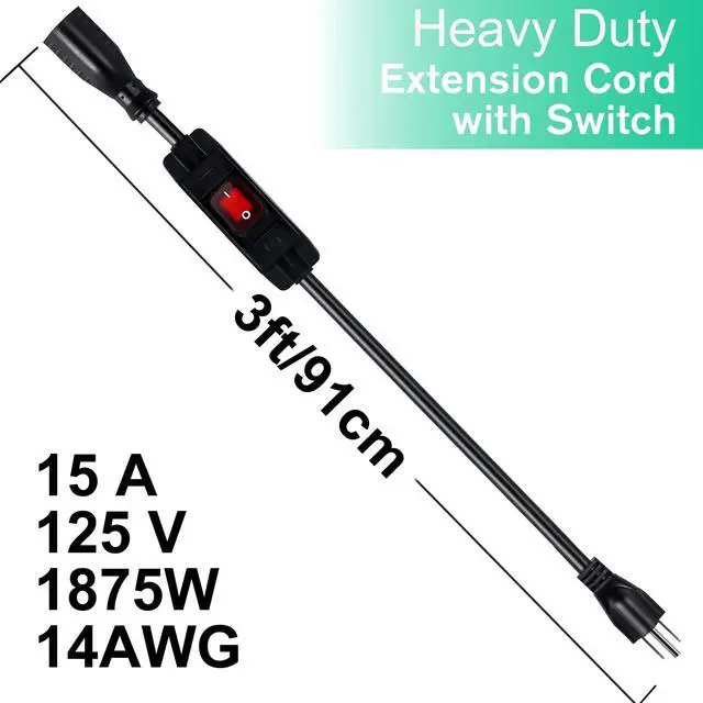 Alt view image 2 of 7 - Extension Cord with Switch On/Off Waterproof Switch 3Ft No Plugging and Unplugging Invintage Stereo Devices Without Built-in Power Switch(3 FT)
