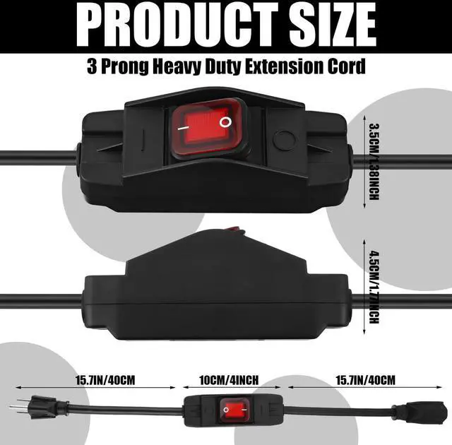 Alt view image 2 of 7 - 3 ft Extension Cord with Switch, 3 Prong Weather Proof Extension Cord with on Off Switch, Heavy Duty 15a 125v 1875w Grounded Outlets Plugs for Indoor/Outdoor Electrical Appliances