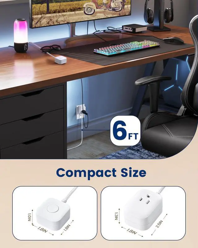 Alt view image 5 of 7 - Extension Cord with Switch On/Off Plug, 6FT Flat Braided Outlet Power Cable, 3 Prong Grounded Plug, Wall or Table Use, Ideal for Lamps, Christmas Light, Audio, Holiday Lights, White
