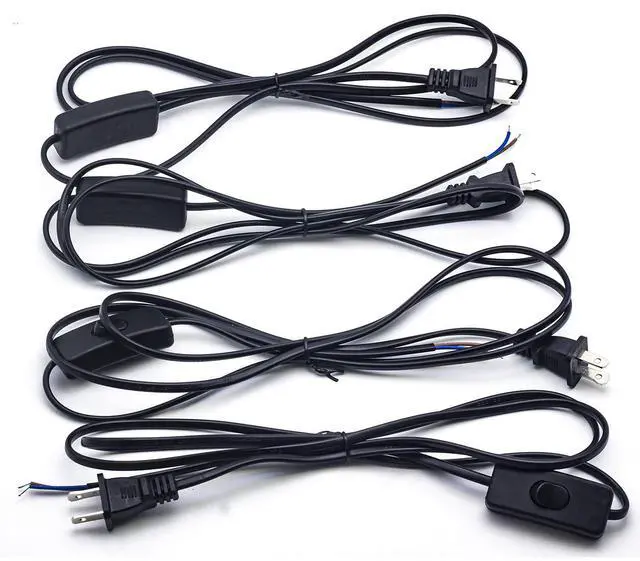 Main image of Lamp Cord with Switch Plug, Extension Cords 6 Foot Wiring Stripped Ends Ready for Light Project and Repair Lights Cable-4Pack Black