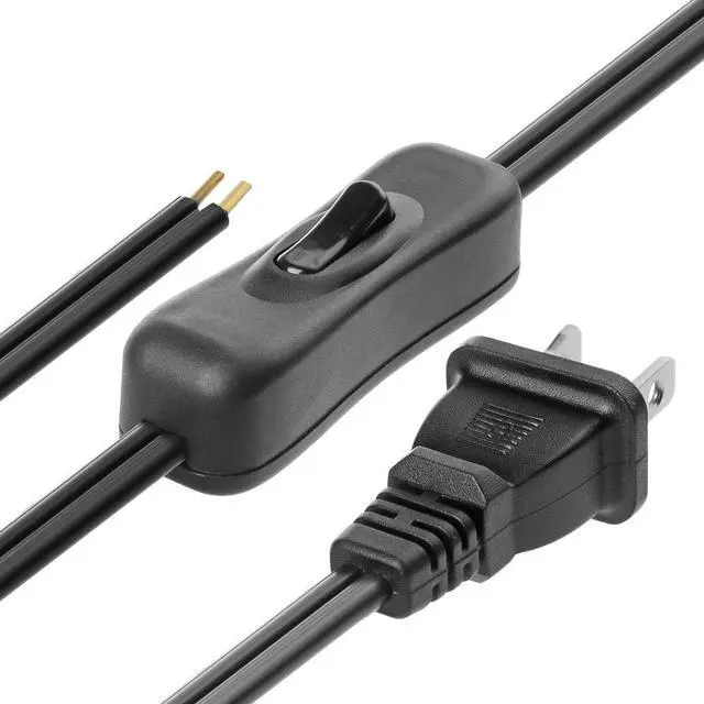 Alt view image 2 of 7 - Lamp Cord has Button Switch UL304 2A/120V,Plug,Stripped Ends Ready for Wiring 18 AWG SPT-2, Black (6FT)