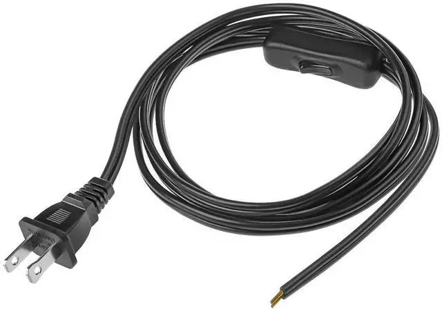 Alt view image 4 of 7 - Lamp Cord has Button Switch UL304 2A/120V,Plug,Stripped Ends Ready for Wiring 18 AWG SPT-2, Black (6FT)