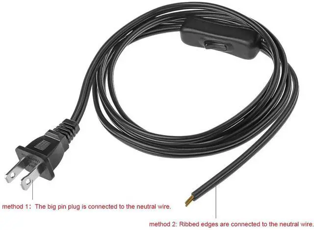 Alt view image 7 of 7 - Lamp Cord has Button Switch UL304 2A/120V,Plug,Stripped Ends Ready for Wiring 18 AWG SPT-2, Black (6FT)