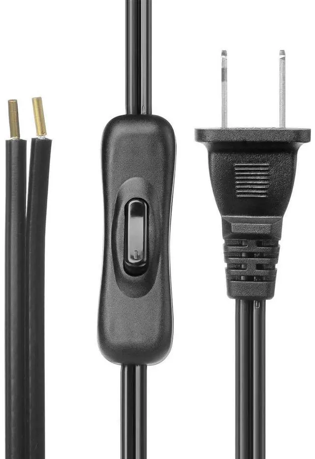 Alt view image 3 of 7 - Lamp Cord has Button Switch UL304 2A/120V,Plug,Stripped Ends Ready for Wiring 18 AWG SPT-2, Black (6FT)