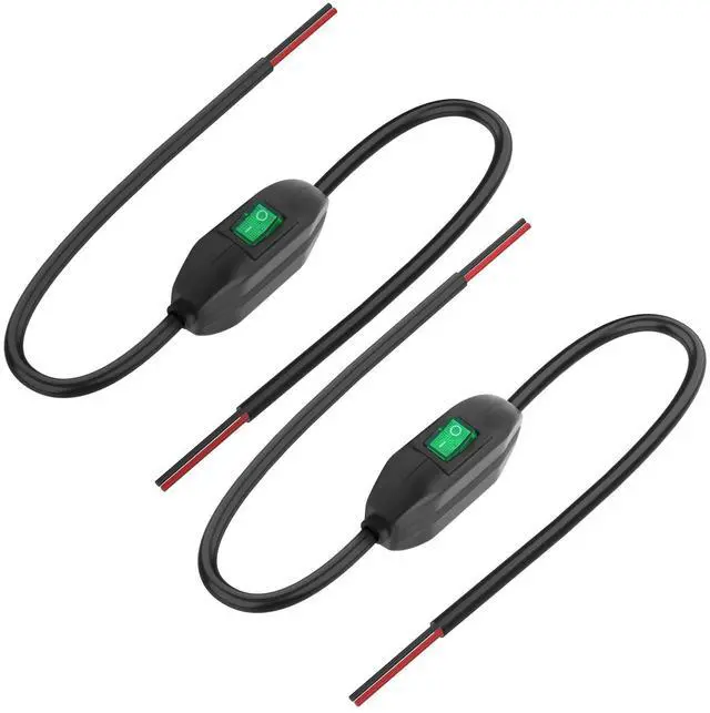 Main image of Inline Cord Switch 12V 24V/3A Toggle ON/Off Rocker Button Switch with Prewire on Both End Green LED for Lamp- 0.5M/1.6FT -2PCS