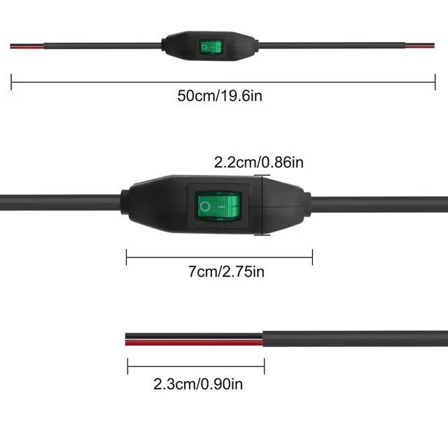 Alt view image 2 of 7 - Inline Cord Switch 12V 24V/3A Toggle ON/Off Rocker Button Switch with Prewire on Both End Green LED for Lamp- 0.5M/1.6FT -2PCS