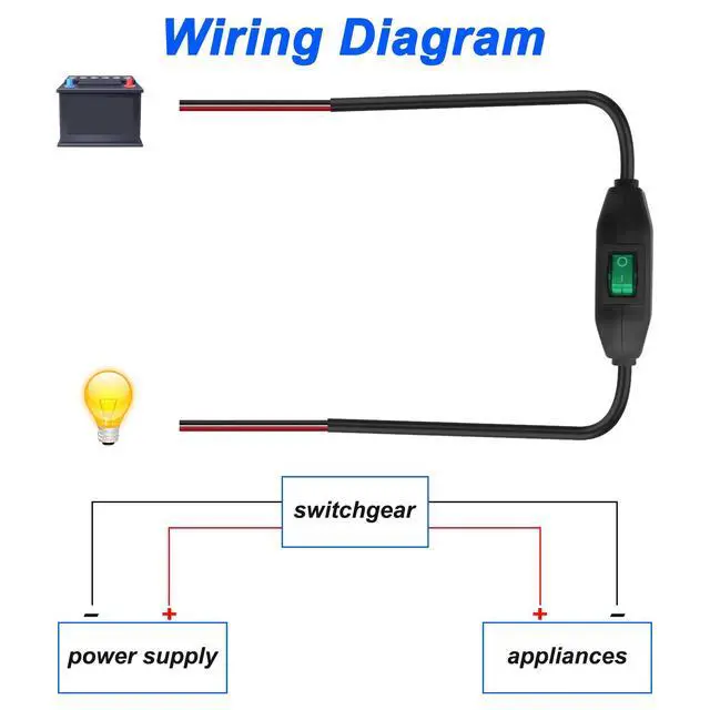 Alt view image 3 of 7 - Inline Cord Switch 12V 24V/3A Toggle ON/Off Rocker Button Switch with Prewire on Both End Green LED for Lamp- 0.5M/1.6FT -2PCS