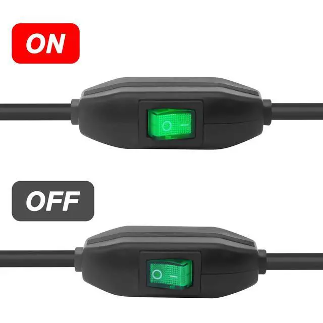 Alt view image 5 of 7 - Inline Cord Switch 12V 24V/3A Toggle ON/Off Rocker Button Switch with Prewire on Both End Green LED for Lamp- 0.5M/1.6FT -2PCS