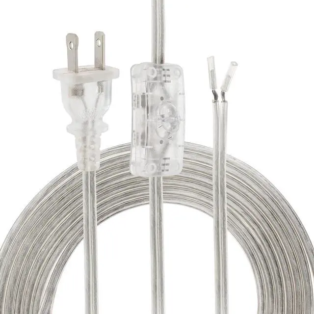 Main image of 6FT Lamp Cord with On/Off Button Switch and Polarized Plug, Stripped Ends Ready for Wiring, 18AWG SPT-2 Replacement Power Cord, Clear