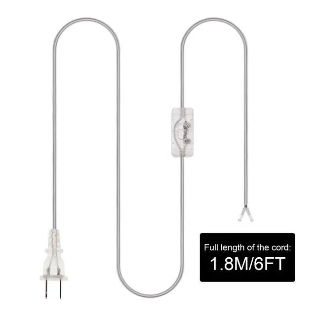 Alt view image 2 of 7 - 6FT Lamp Cord with On/Off Button Switch and Polarized Plug, Stripped Ends Ready for Wiring, 18AWG SPT-2 Replacement Power Cord, Clear