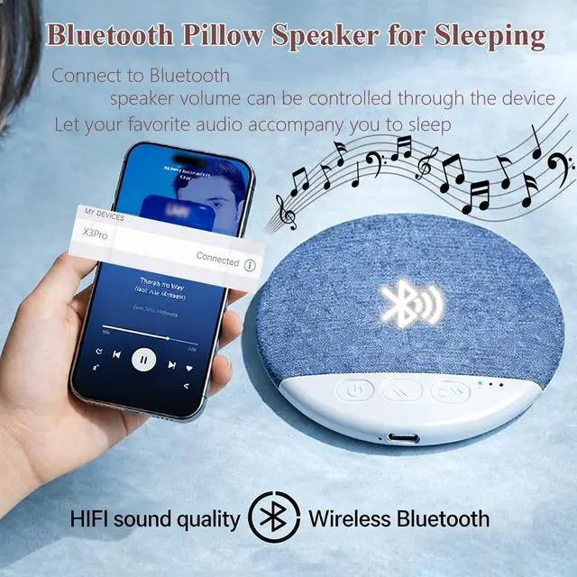 Alt view image 3 of 7 - X3Pro Under Pillow Speakers for Sleeping, Ultra-Thin Bluetooth Pillow Speaker for Side Sleepers, Wireless Sleep Speaker with Auto-Off Timer, Small Bluetooth Speaker for Insomnia Relaxation