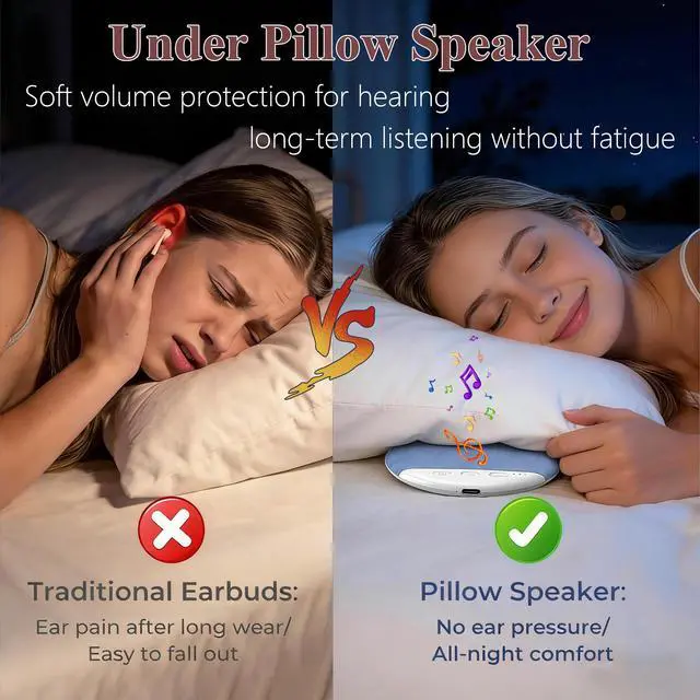Alt view image 6 of 7 - X3Pro Under Pillow Speakers for Sleeping, Ultra-Thin Bluetooth Pillow Speaker for Side Sleepers, Wireless Sleep Speaker with Auto-Off Timer, Small Bluetooth Speaker for Insomnia Relaxation