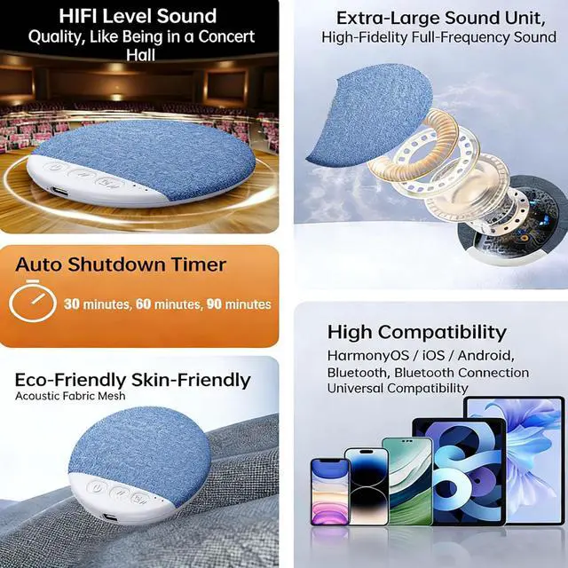 Alt view image 7 of 7 - X3Pro Under Pillow Speakers for Sleeping, Ultra-Thin Bluetooth Pillow Speaker for Side Sleepers, Wireless Sleep Speaker with Auto-Off Timer, Small Bluetooth Speaker for Insomnia Relaxation