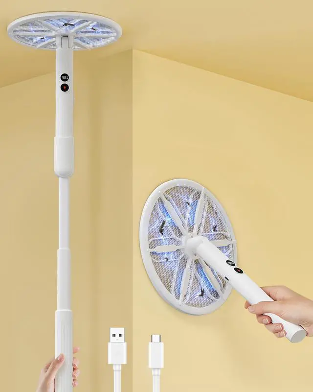 Main image of Rotating Head Electric Fly Swatter for Indoors with 1640" Telescopic Handle, 4000V 2-in-1 UV USB Rechargeable Bug Zapper Indoor Outdoor, Fly Mosquito Zapper Killer Catcher Trap for Ceilings and Walls