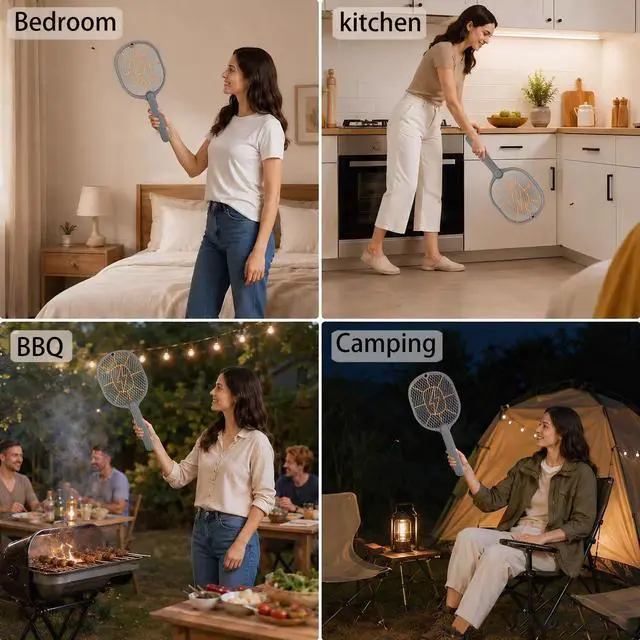 Alt view image 4 of 7 - 2-Pack Electric Fly Swatter Battery Powered Mosquito & Bug Zapper Racket with Safe Mesh & Wall-Mount Design for Indoor and Outdoor Use (Black & Gray)