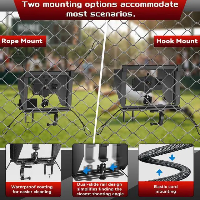 Alt view image 5 of 7 - Cell Phone Fence Mount with Shade, Game Changer Mounting kit for iPhones, Mevo Start, GoPro, Insta 360 and Other Action Cameras, for Recording Baseball,Softball and Tennis Games(Matte Black)