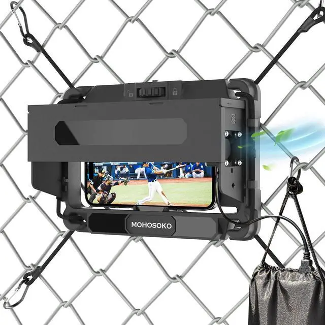 Main image of Phone Fence Mount with Shade & Cooling Fan - Foldable Game Changer Mounting Kit for iPhone, All-in-One Streaming Kit for Baseball Recording