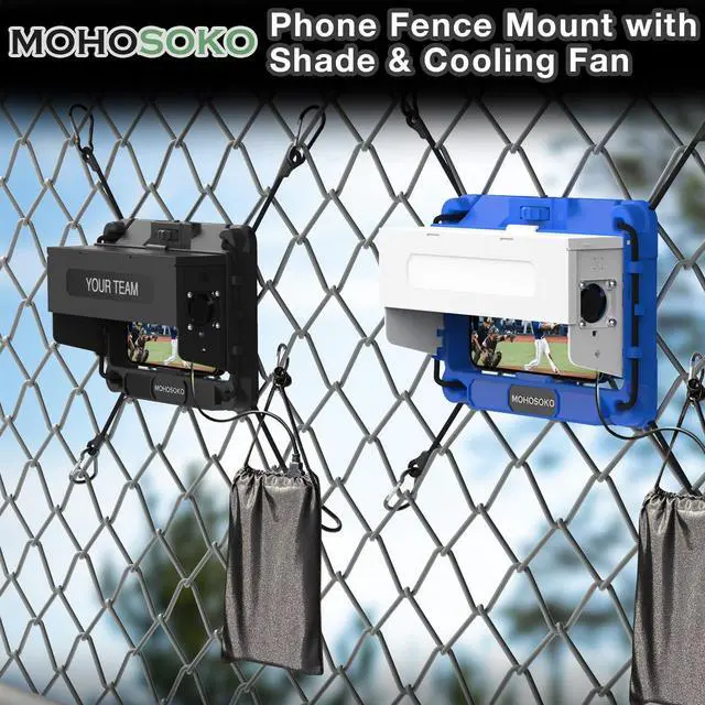 Alt view image 3 of 7 - Phone Fence Mount with Shade & Cooling Fan - Foldable Game Changer Mounting Kit for iPhone, All-in-One Streaming Kit for Baseball Recording