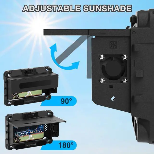 Alt view image 4 of 7 - Phone Fence Mount with Shade & Cooling Fan - Foldable Game Changer Mounting Kit for iPhone, All-in-One Streaming Kit for Baseball Recording
