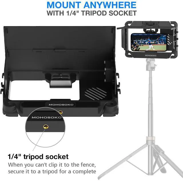 Alt view image 5 of 7 - Phone Fence Mount with Shade & Cooling Fan - Foldable Game Changer Mounting Kit for iPhone, All-in-One Streaming Kit for Baseball Recording
