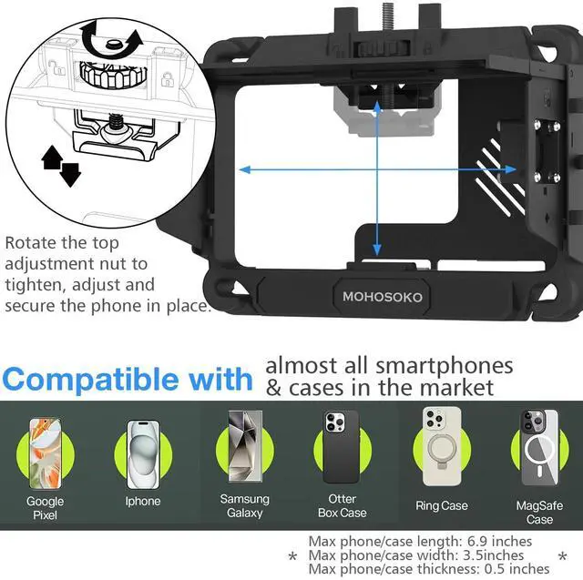Alt view image 7 of 7 - Phone Fence Mount with Shade & Cooling Fan - Foldable Game Changer Mounting Kit for iPhone, All-in-One Streaming Kit for Baseball Recording