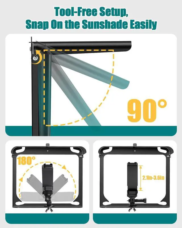 Alt view image 3 of 6 - Cell Phone Fence Mount with Foldable Shade, Game Changer Mounting Kit for iPhone, GoPro, Mevo Start, Tool-Free Streaming Kits with Carry Bag & Power Pocket for Baseball, Softball & Tennis