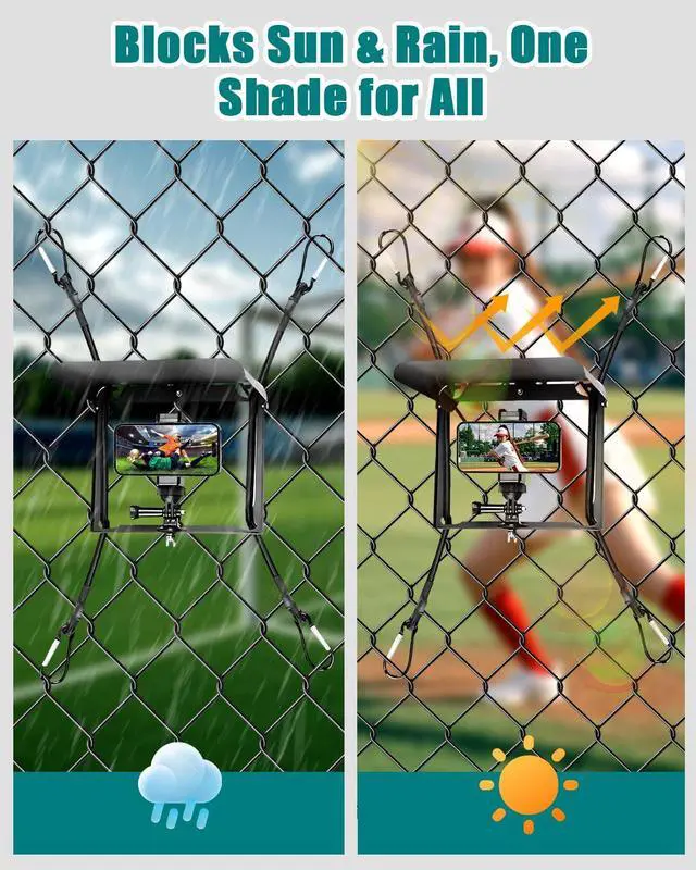 Alt view image 2 of 6 - Cell Phone Fence Mount with Foldable Shade, Game Changer Mounting Kit for iPhone, GoPro, Mevo Start, Tool-Free Streaming Kits with Carry Bag & Power Pocket for Baseball, Softball & Tennis