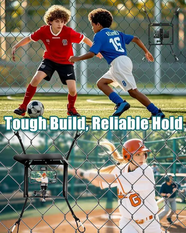 Alt view image 4 of 6 - Cell Phone Fence Mount with Foldable Shade, Game Changer Mounting Kit for iPhone, GoPro, Mevo Start, Tool-Free Streaming Kits with Carry Bag & Power Pocket for Baseball, Softball & Tennis