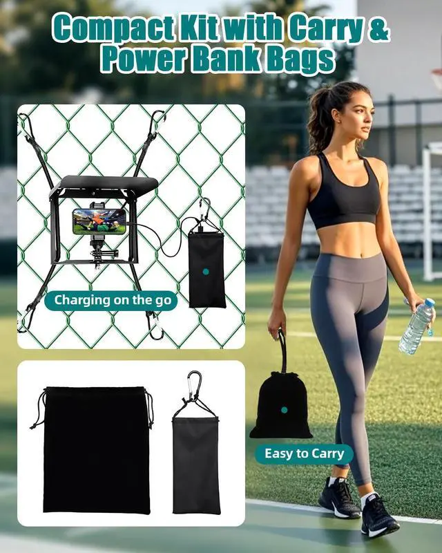 Alt view image 6 of 6 - Cell Phone Fence Mount with Foldable Shade, Game Changer Mounting Kit for iPhone, GoPro, Mevo Start, Tool-Free Streaming Kits with Carry Bag & Power Pocket for Baseball, Softball & Tennis