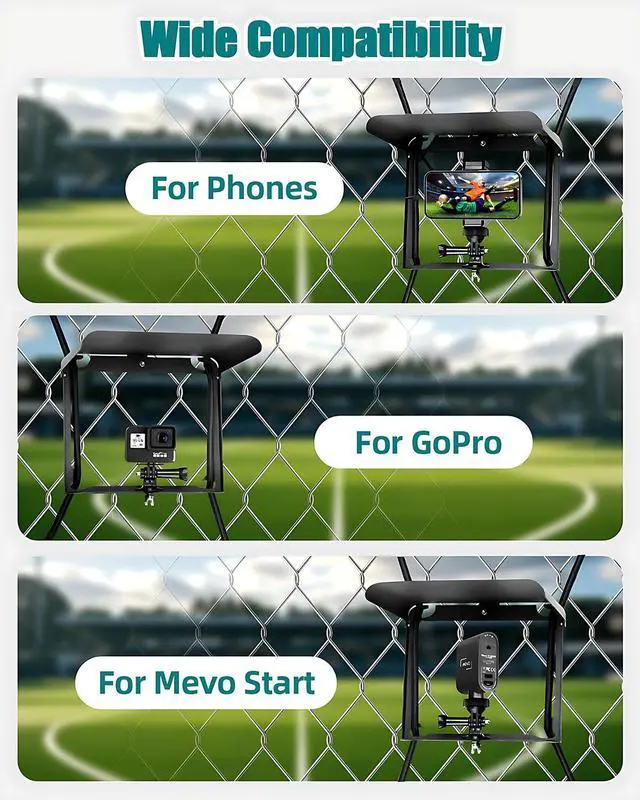 Alt view image 5 of 6 - Cell Phone Fence Mount with Foldable Shade, Game Changer Mounting Kit for iPhone, GoPro, Mevo Start, Tool-Free Streaming Kits with Carry Bag & Power Pocket for Baseball, Softball & Tennis
