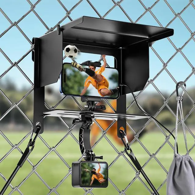 Main image of Cell Phone Fence Mount Shade - All-in-One Mounting Kit for iPhone, GoPro, Samsung, Mevo Start, Insta360 and Action Cameras, Ideal for Recording Baseball, Football, Tennis Games