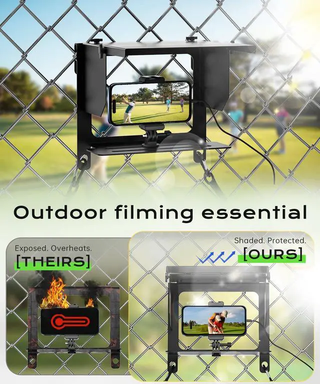 Alt view image 2 of 7 - Cell Phone Fence Mount Shade - All-in-One Mounting Kit for iPhone, GoPro, Samsung, Mevo Start, Insta360 and Action Cameras, Ideal for Recording Baseball, Football, Tennis Games