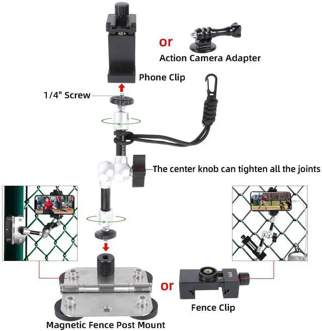 Alt view image 2 of 7 - Magnetic Phone Fence Post Mount + Fence Clip Kit for Gamechanger for Mevo Start, GoPro, iPhone, DJI Osmo Pocket 3 and Action Cameras, for Recording Baseball,Softball and Tennis Games