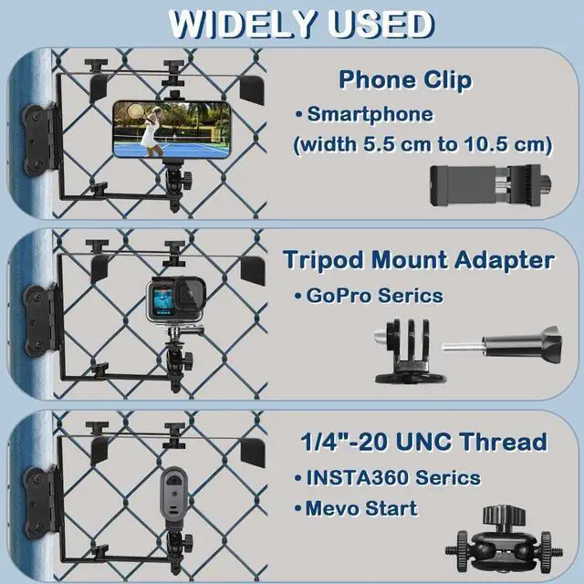 Alt view image 4 of 6 - Magnetic Phone Fence Mount with Shade, Fence Phones Holder for iPhone, Phones, Mevo Start and Other Action Cameras, for Recording Baseball, Softball and Tennis Games (Black)