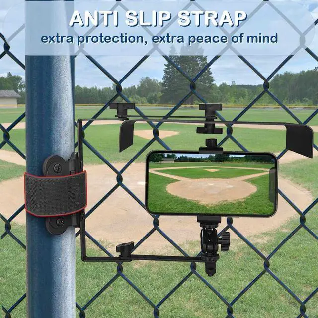 Alt view image 6 of 6 - Magnetic Phone Fence Mount with Shade, Fence Phones Holder for iPhone, Phones, Mevo Start and Other Action Cameras, for Recording Baseball, Softball and Tennis Games (Black)