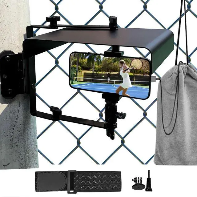 Main image of Magnetic Phone Fence Mount with Shade, Fence Phones Holder for iPhone, Phones, Mevo Start and Other Action Cameras, for Recording Baseball, Softball and Tennis Games (Black)