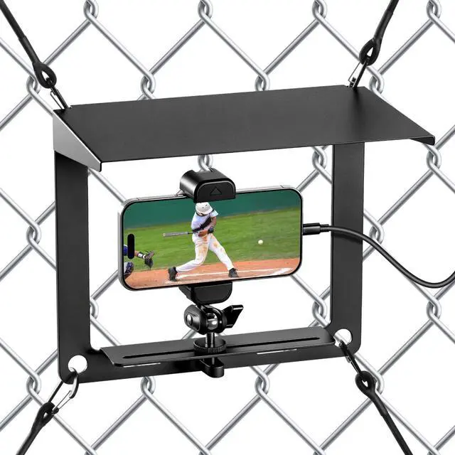 Main image of Fence Mount for Phone, Flexible Cell Phone Fence Mount with Shade Live Sports Streaming Kit with Swivel Head for Mevo Start, Phones, GoPro and Other Action Cameras, Baseball Games Tennis