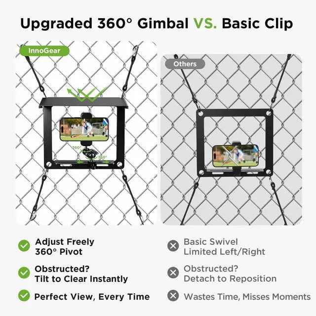 Alt view image 2 of 7 - Fence Mount for Phone, Flexible Cell Phone Fence Mount with Shade Live Sports Streaming Kit with Swivel Head for Mevo Start, Phones, GoPro and Other Action Cameras, Baseball Games Tennis