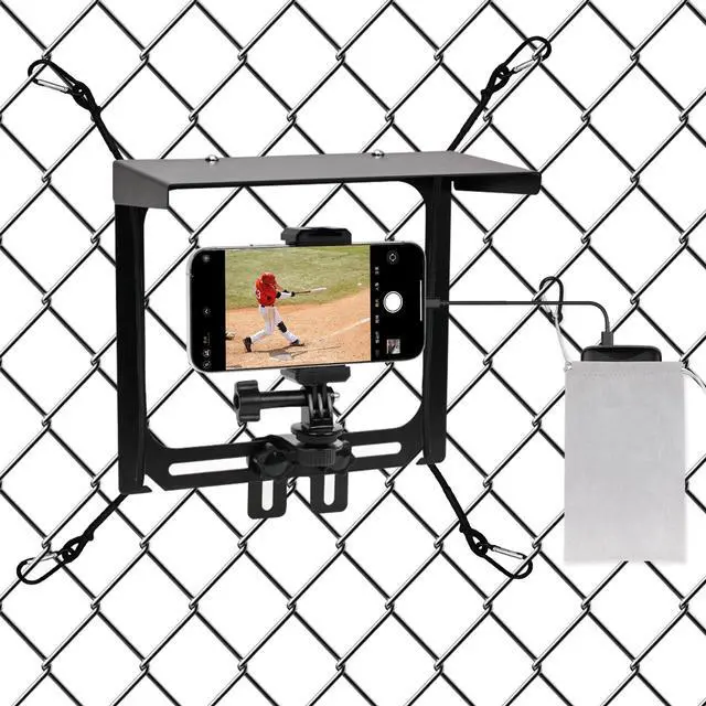 Main image of Cell Phone Fence Mount with Shade, Game Recording Mounting Kit Works with Gamechanger, iPhone, Mevo Start, Phones, and GoPro, for Recording Baseball,Softball and Tennis Games
