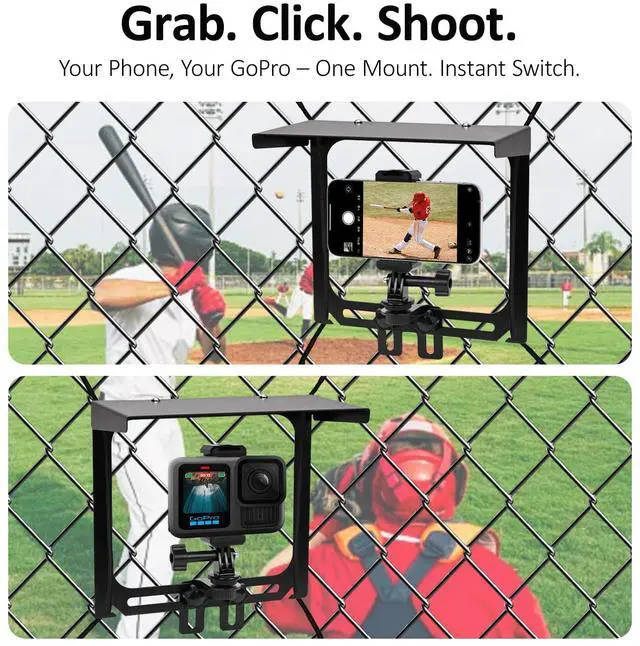 Alt view image 3 of 7 - Cell Phone Fence Mount with Shade, Game Recording Mounting Kit Works with Gamechanger, iPhone, Mevo Start, Phones, and GoPro, for Recording Baseball,Softball and Tennis Games