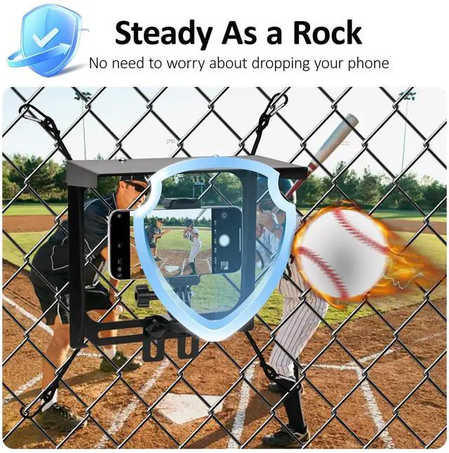 Alt view image 4 of 7 - Cell Phone Fence Mount with Shade, Game Recording Mounting Kit Works with Gamechanger, iPhone, Mevo Start, Phones, and GoPro, for Recording Baseball,Softball and Tennis Games