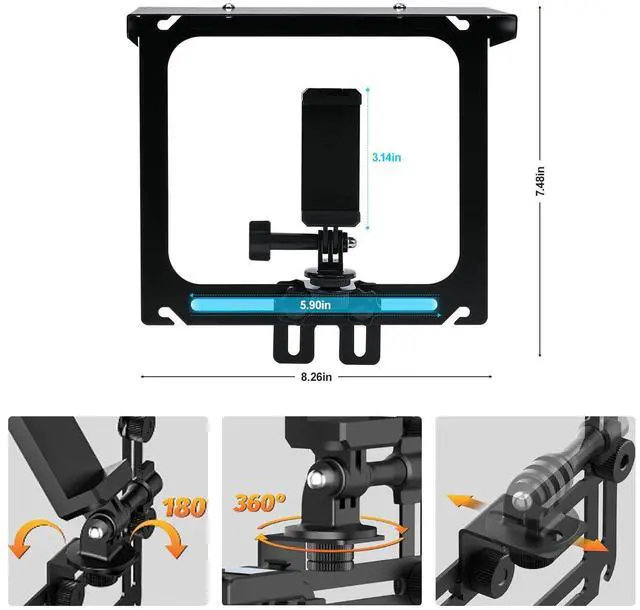 Alt view image 7 of 7 - Cell Phone Fence Mount with Shade, Game Recording Mounting Kit Works with Gamechanger, iPhone, Mevo Start, Phones, and GoPro, for Recording Baseball,Softball and Tennis Games